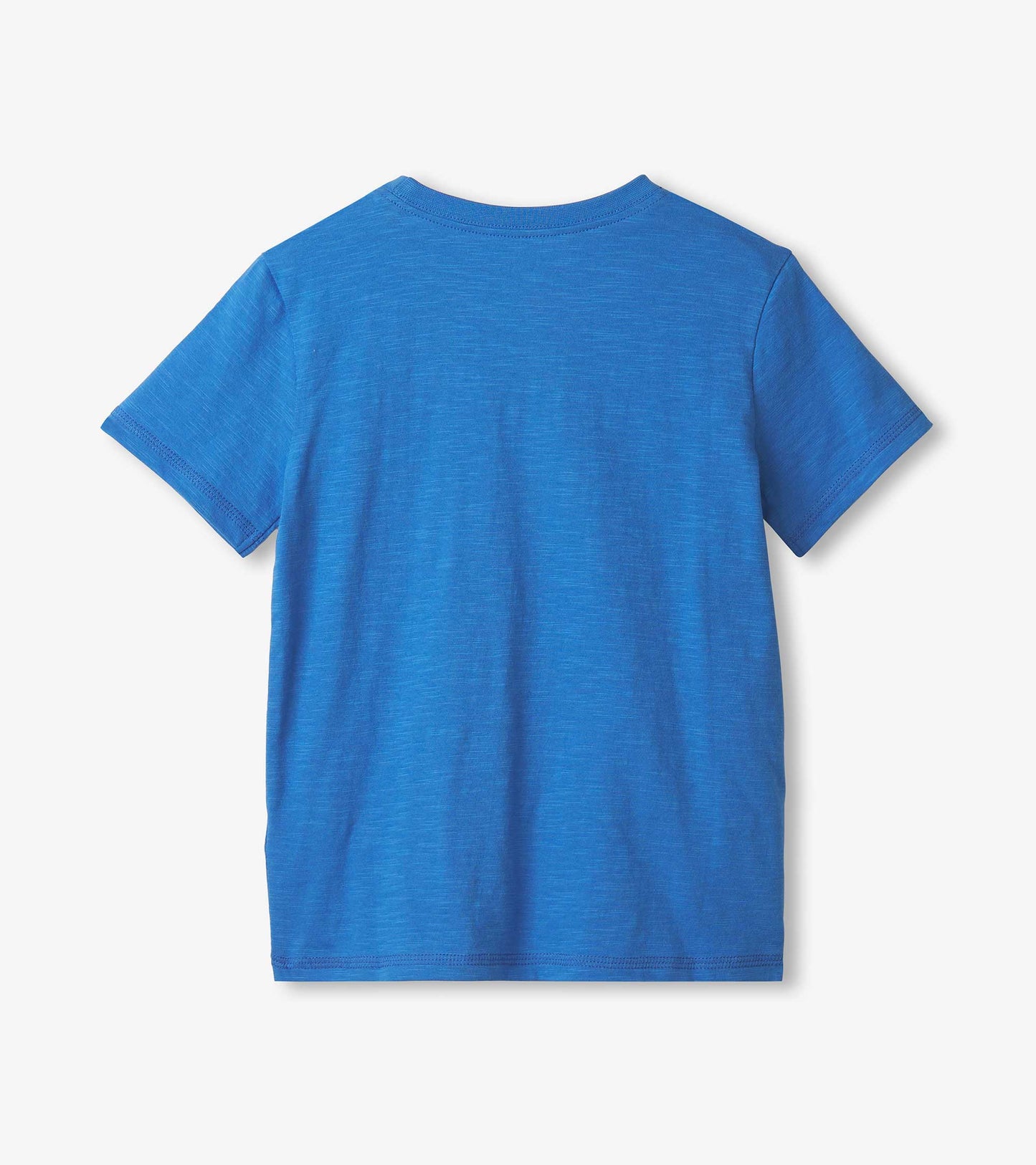 Blue short-sleeve tee featuring a smooth texture and a classic crew neckline, shown from the back.
