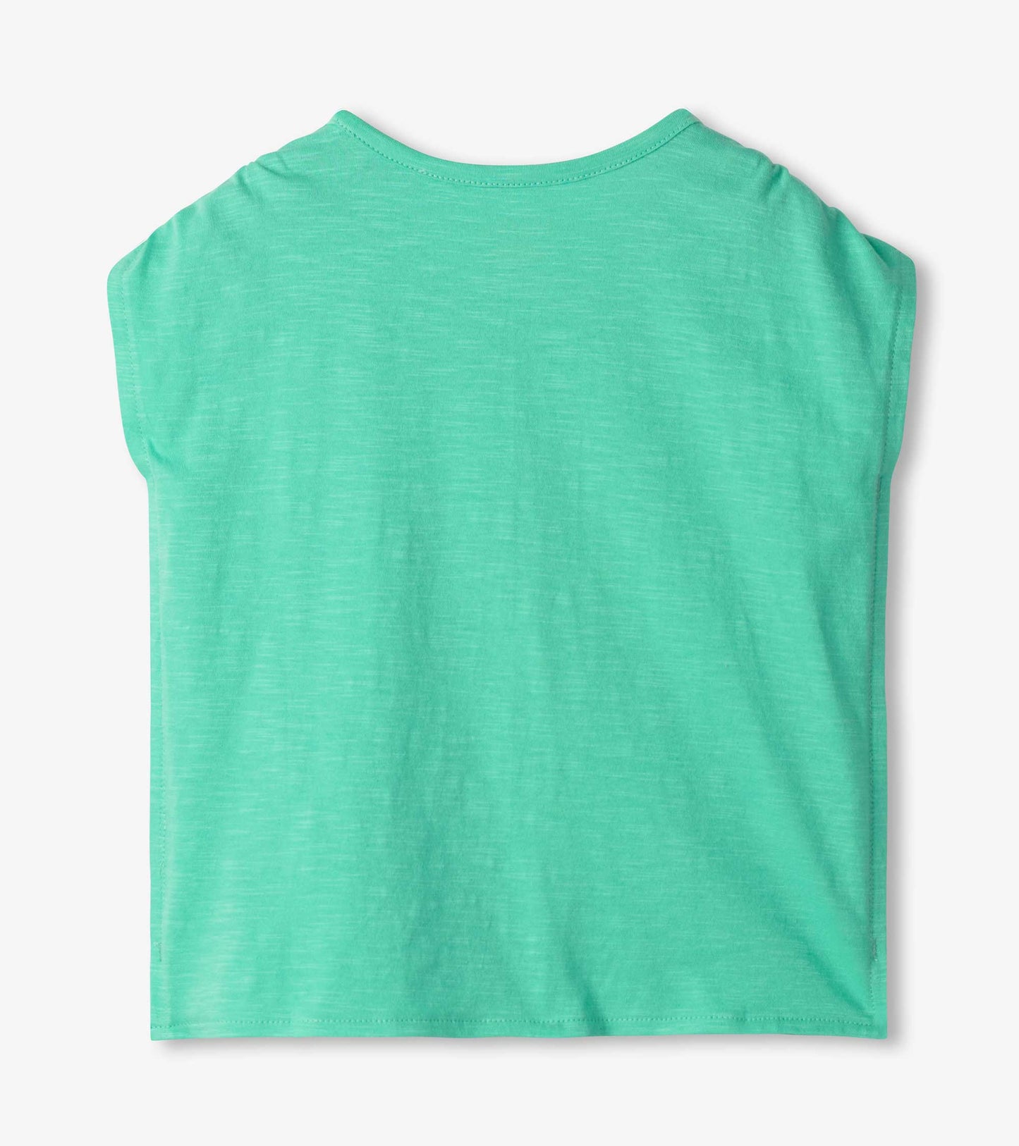 Mint green cinched shoulder top with a relaxed fit and soft fabric, suitable for casual wear. Back view shown.