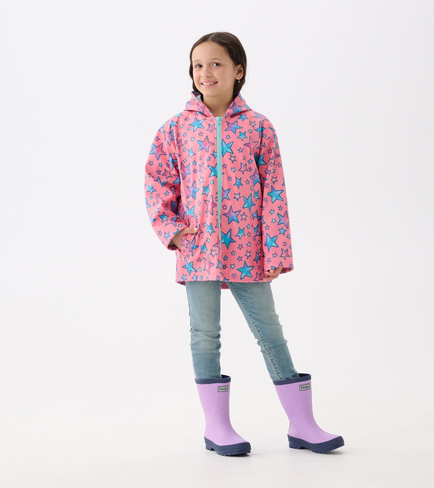 Girls Watercolour Doodles Zip-Up Rain Jacket