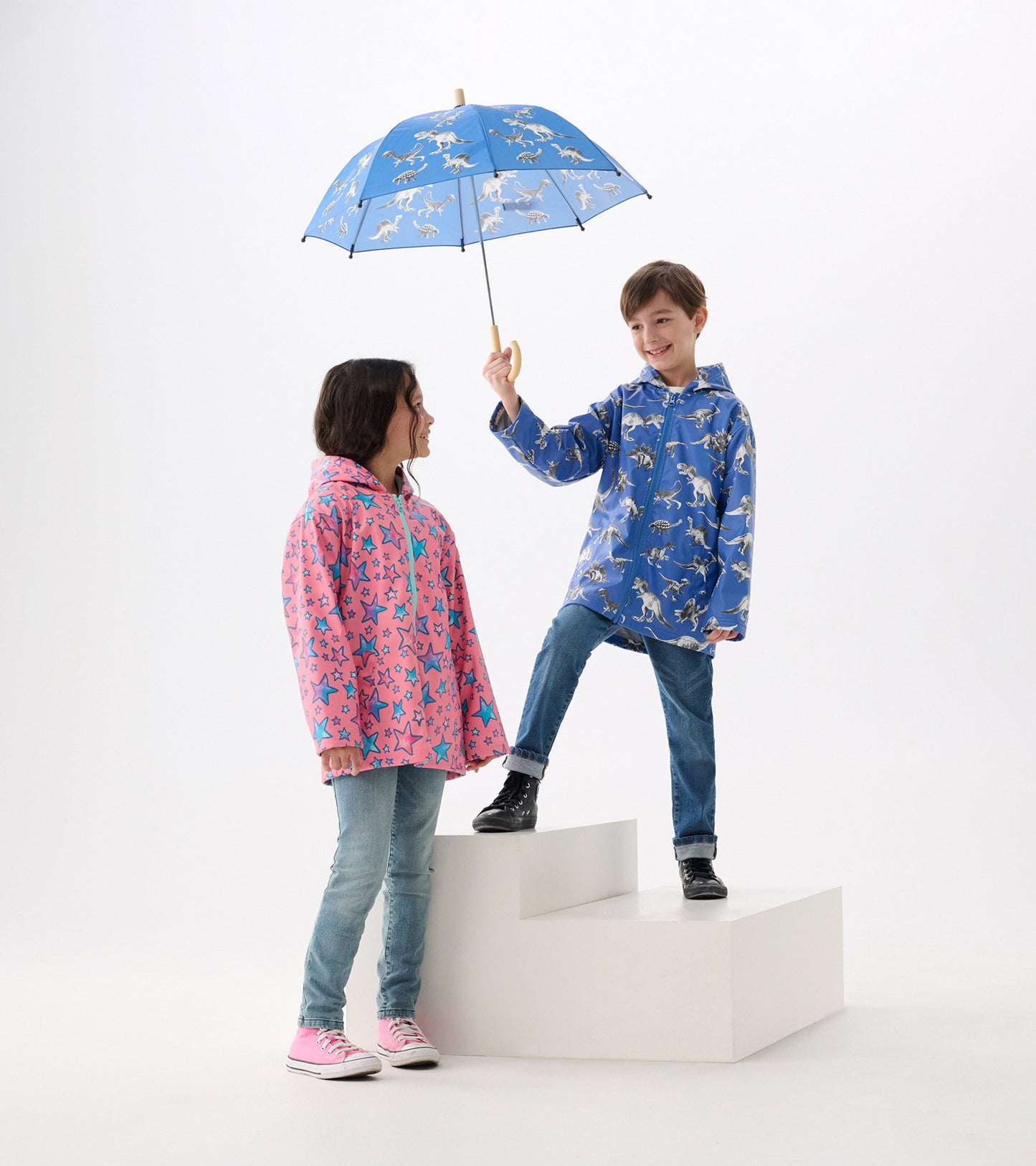 Girls Watercolour Doodles Zip-Up Rain Jacket