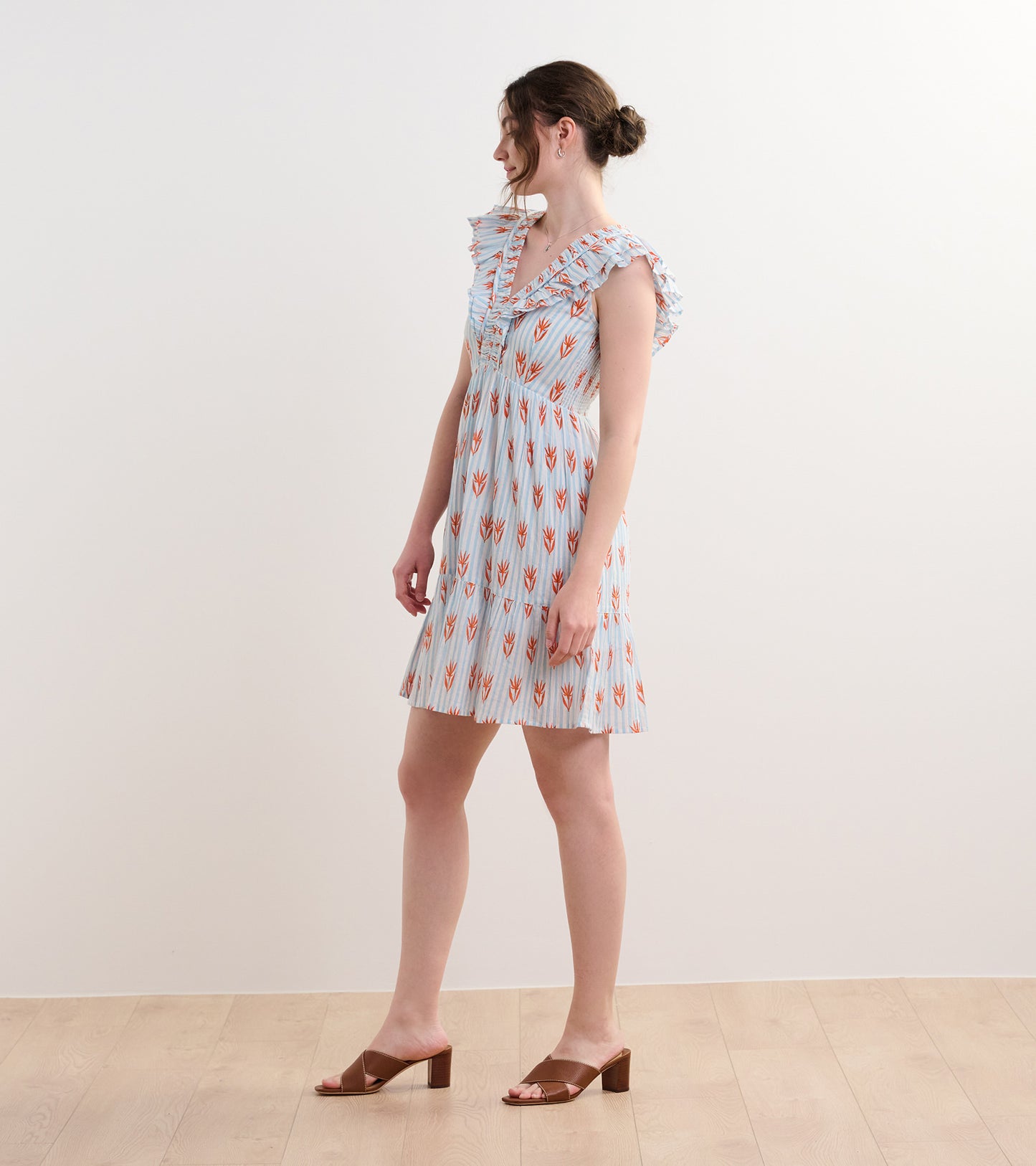Zoe Ruffle Sleeve Dress - Floral Stripes