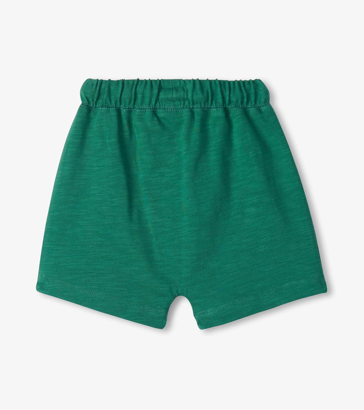 Emerald green kangaroo shorts for baby and toddler boys with an elastic waistband and soft fabric.