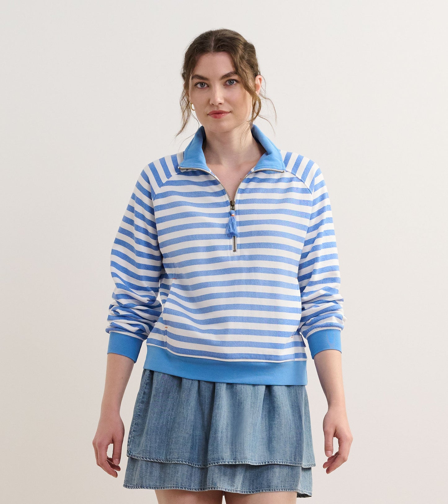 Mock Neck Pullover - Marina Stripes