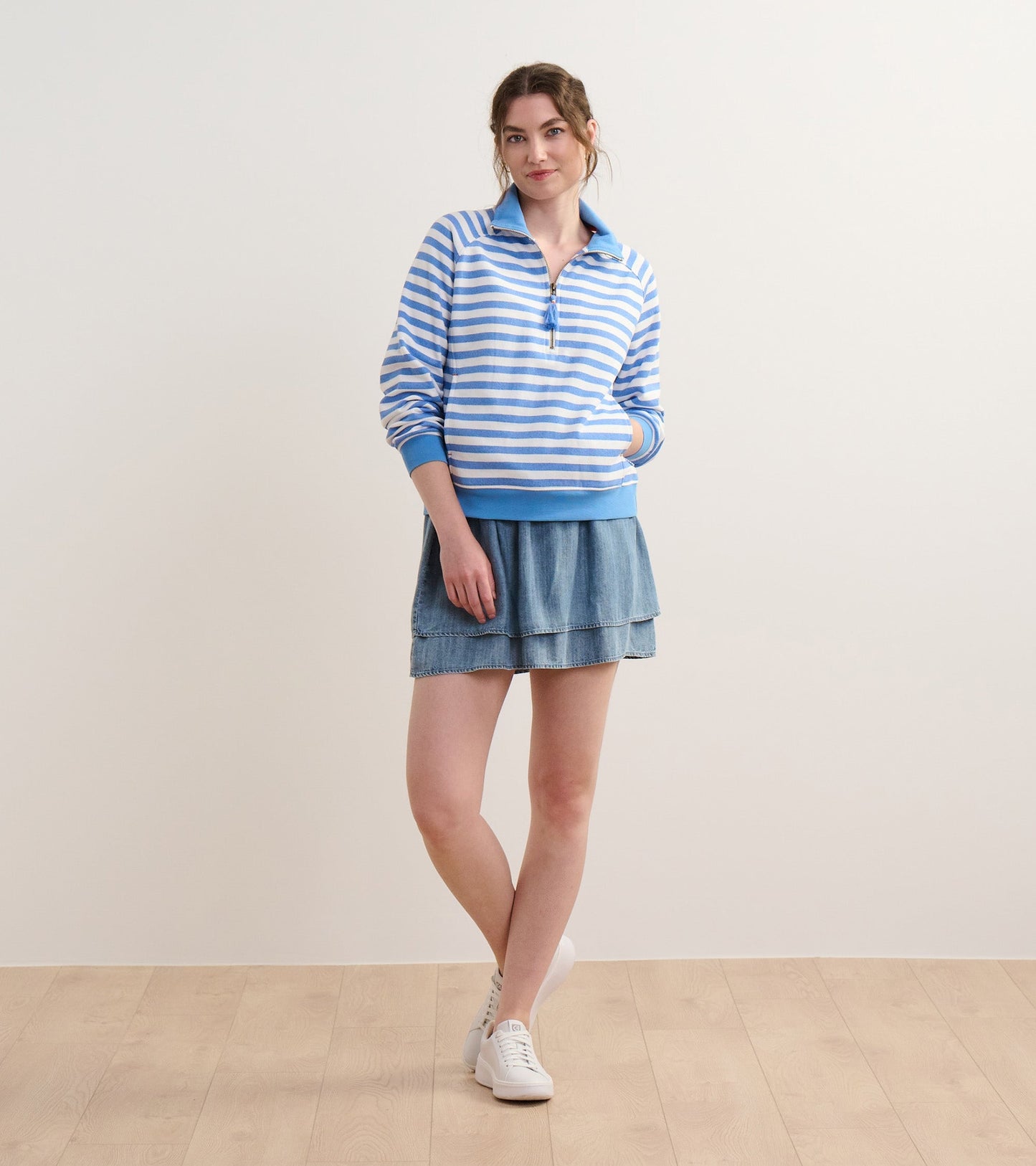 Mock Neck Pullover - Marina Stripes