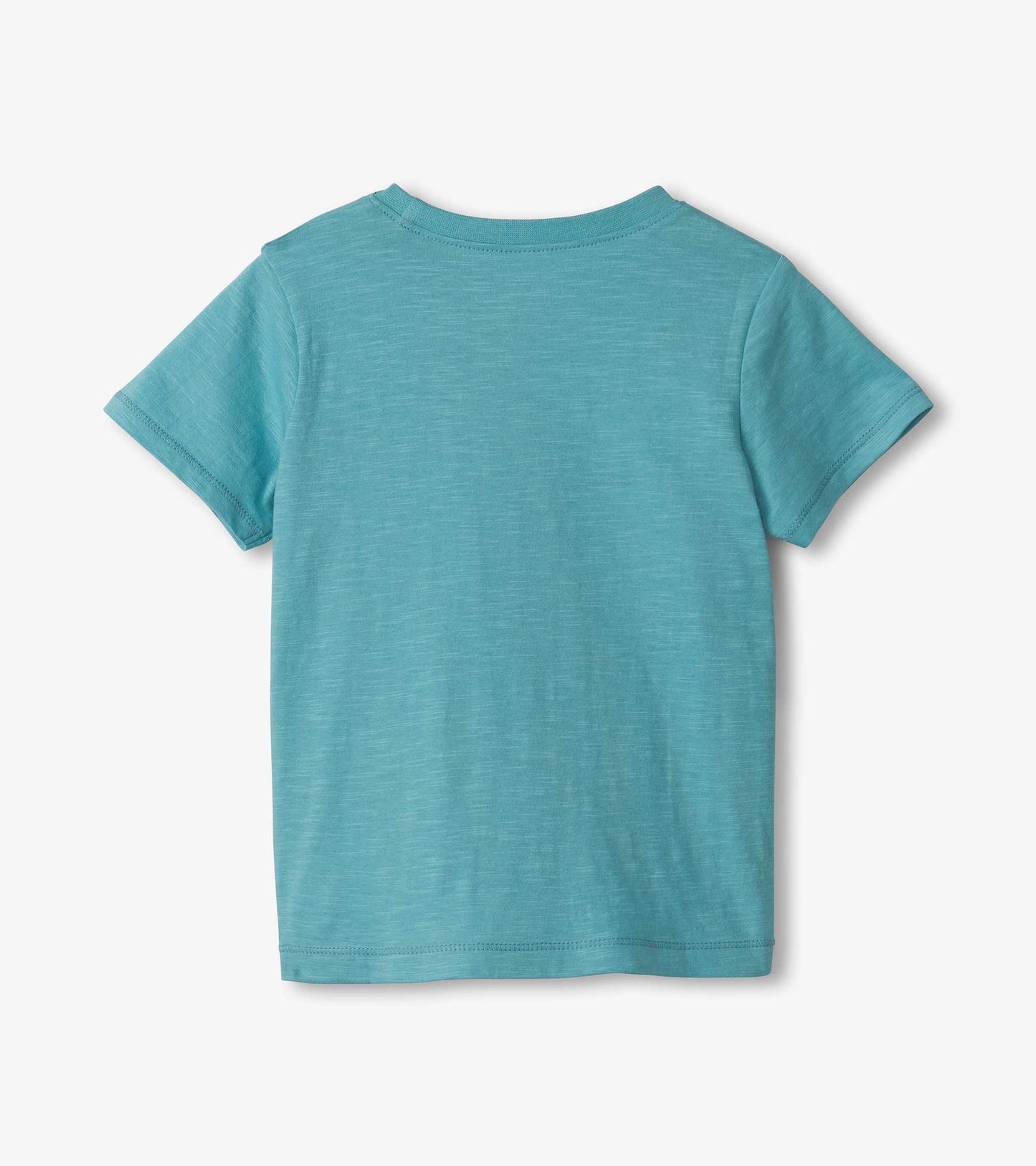 Back view of a teal short-sleeve crewneck T-shirt with a heathered texture.