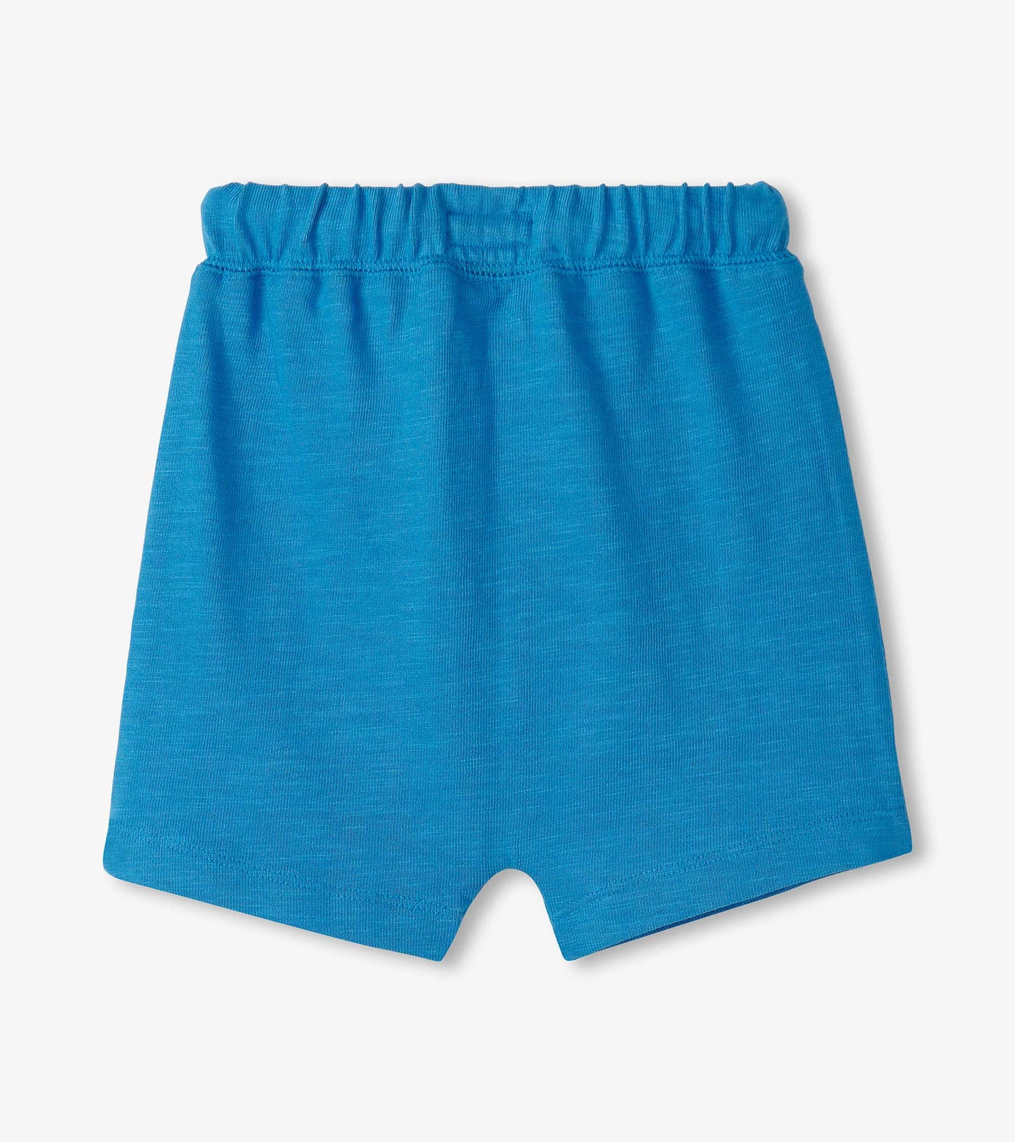 Mediterranean blue kangaroo shorts with an elastic waistband for baby and toddler boys. Soft, lightweight fabric.