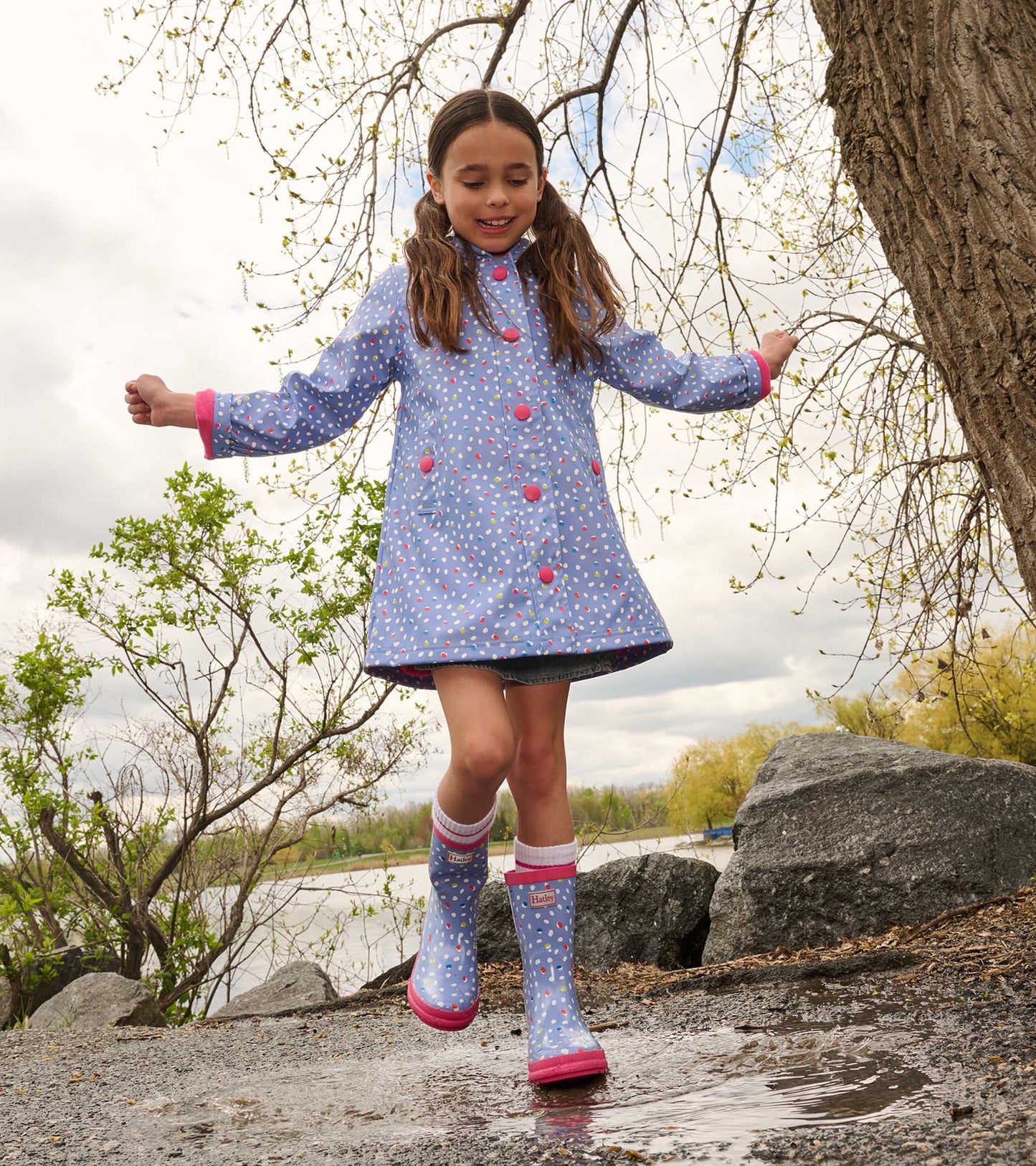 Girls Lots of Dots Button-Up Rain Jacket