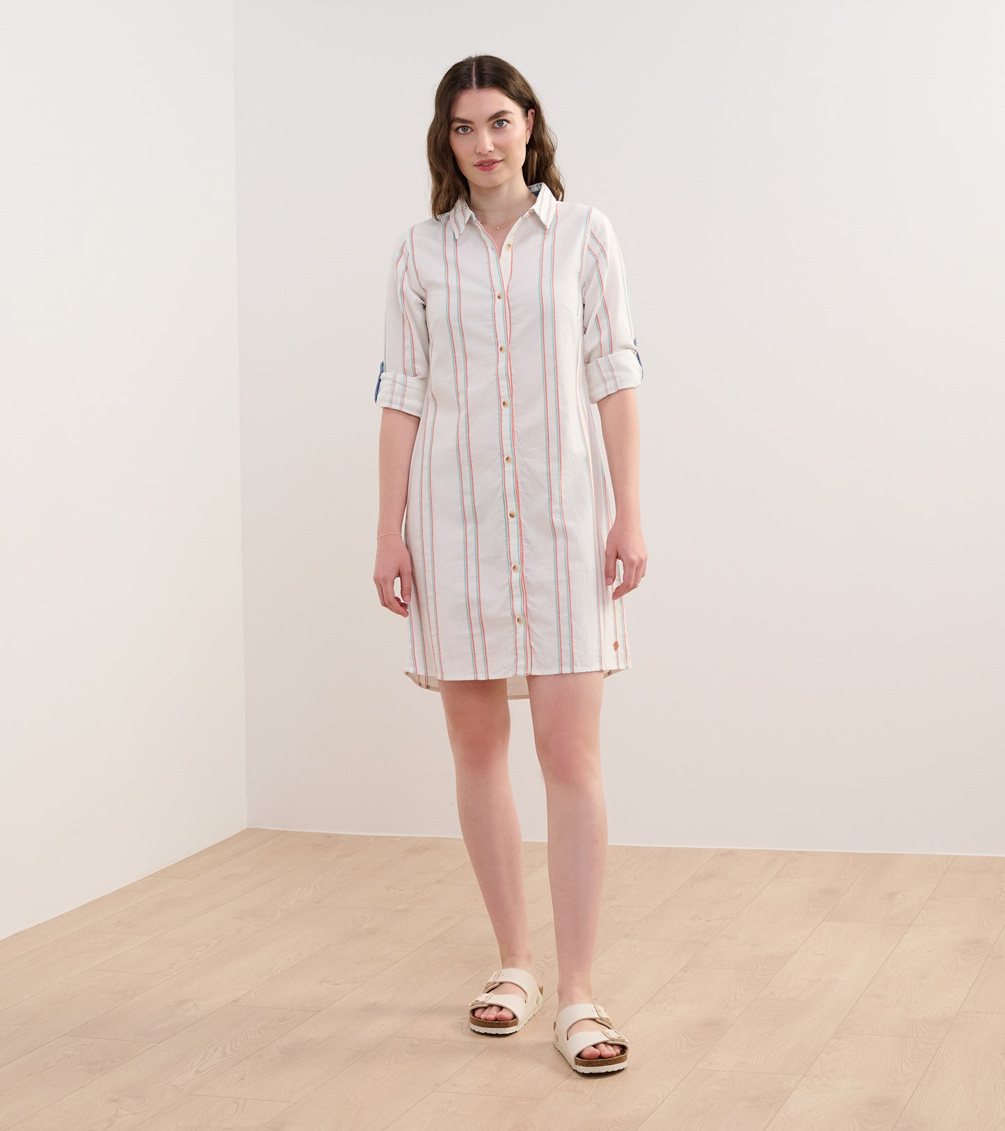 Cara Shirt Dress - Peach Chain Stripes