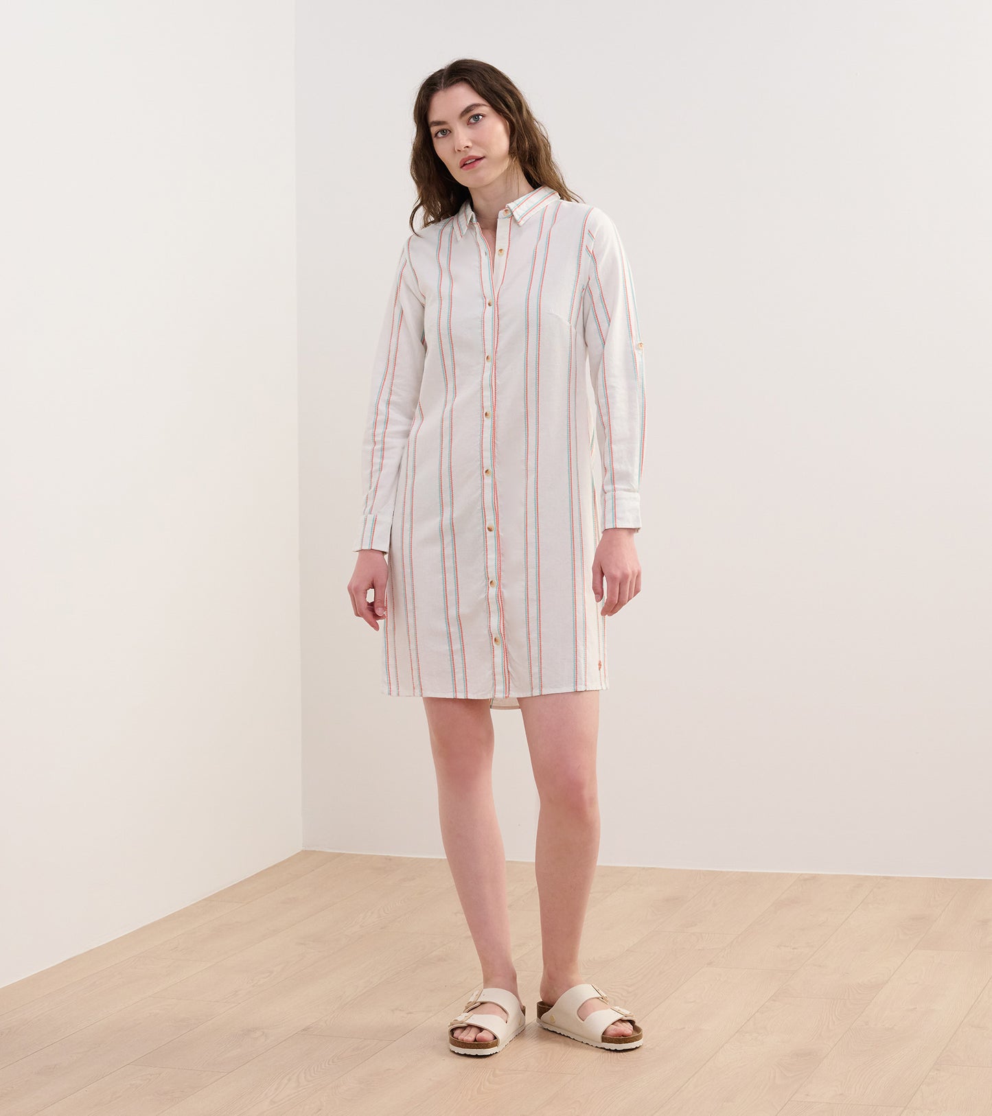 Cara Shirt Dress - Peach Chain Stripes