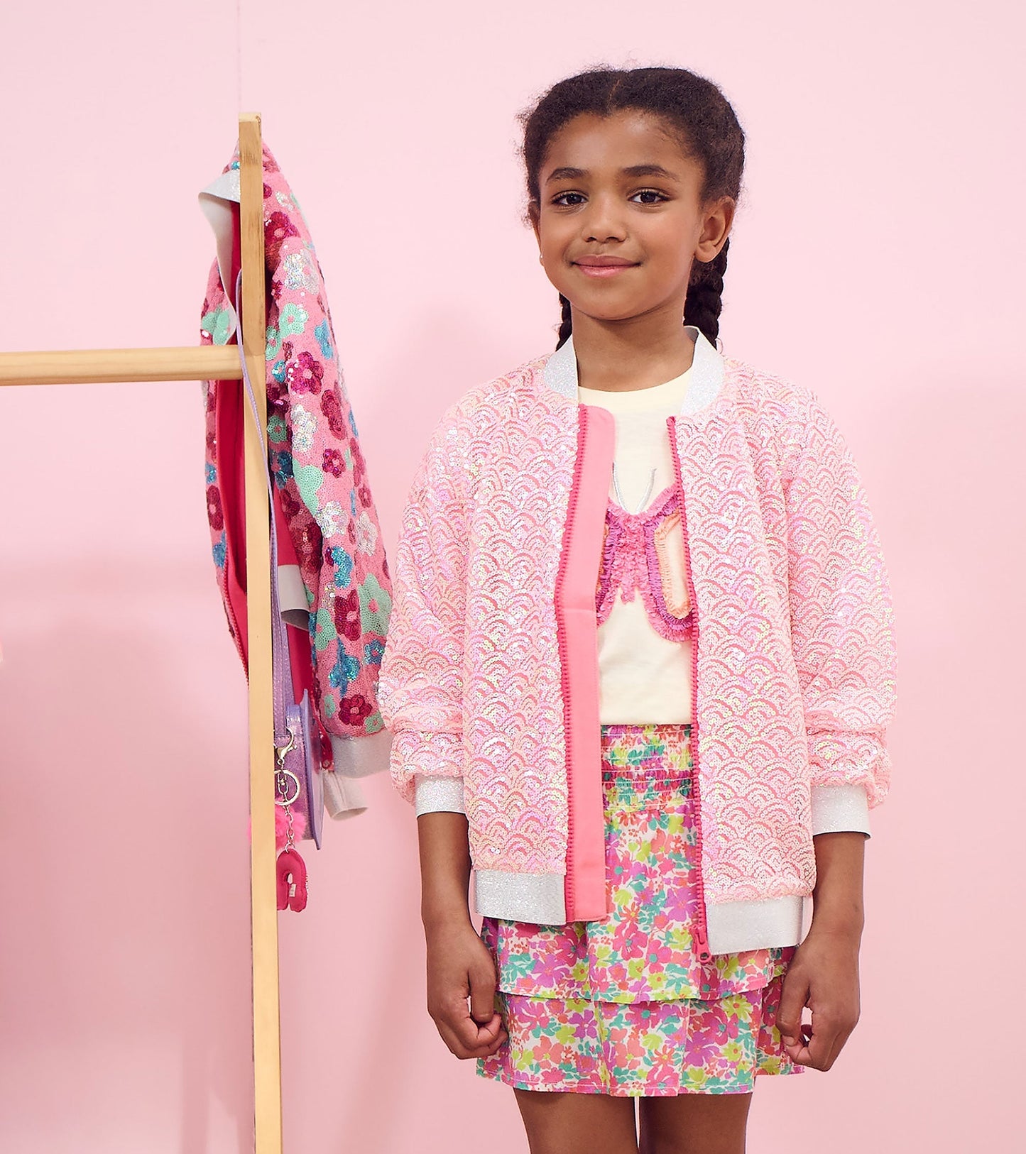 Girls Pearl Mermaid Sequined Bomber Jacket