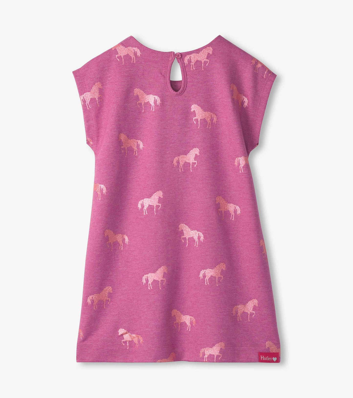 Pink slouchy dress featuring a shimmer horse pattern and a back keyhole detail. Suitable for casual wear.