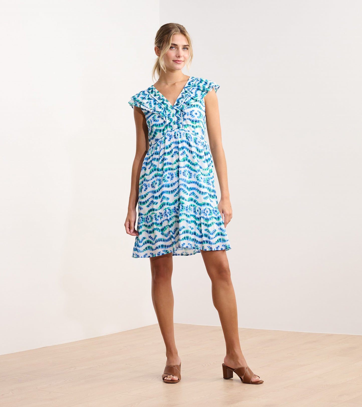 Zoe Ruffle Sleeve Dress - Shibori Waves