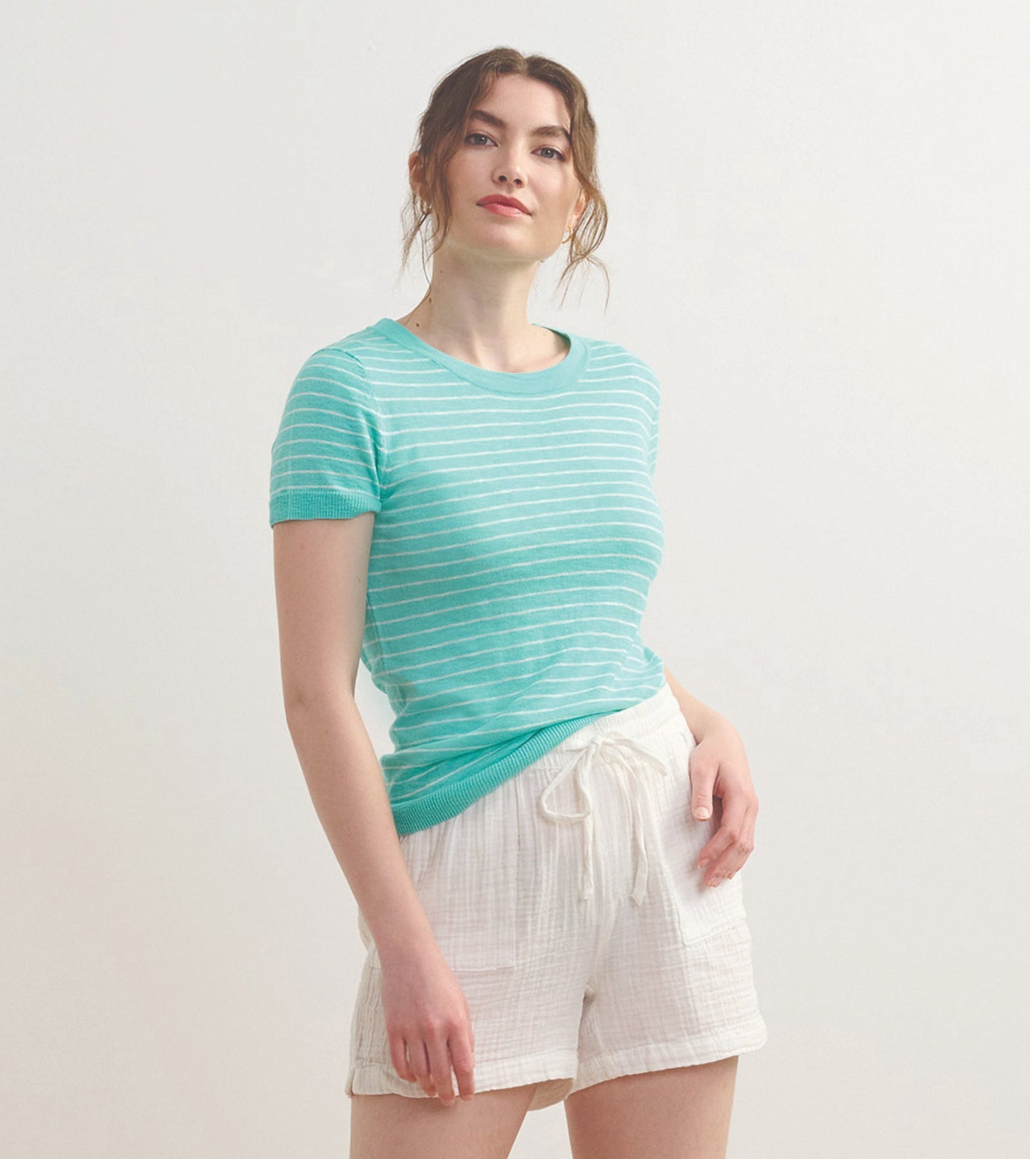 Simone Knit Tee - Teal Stripes