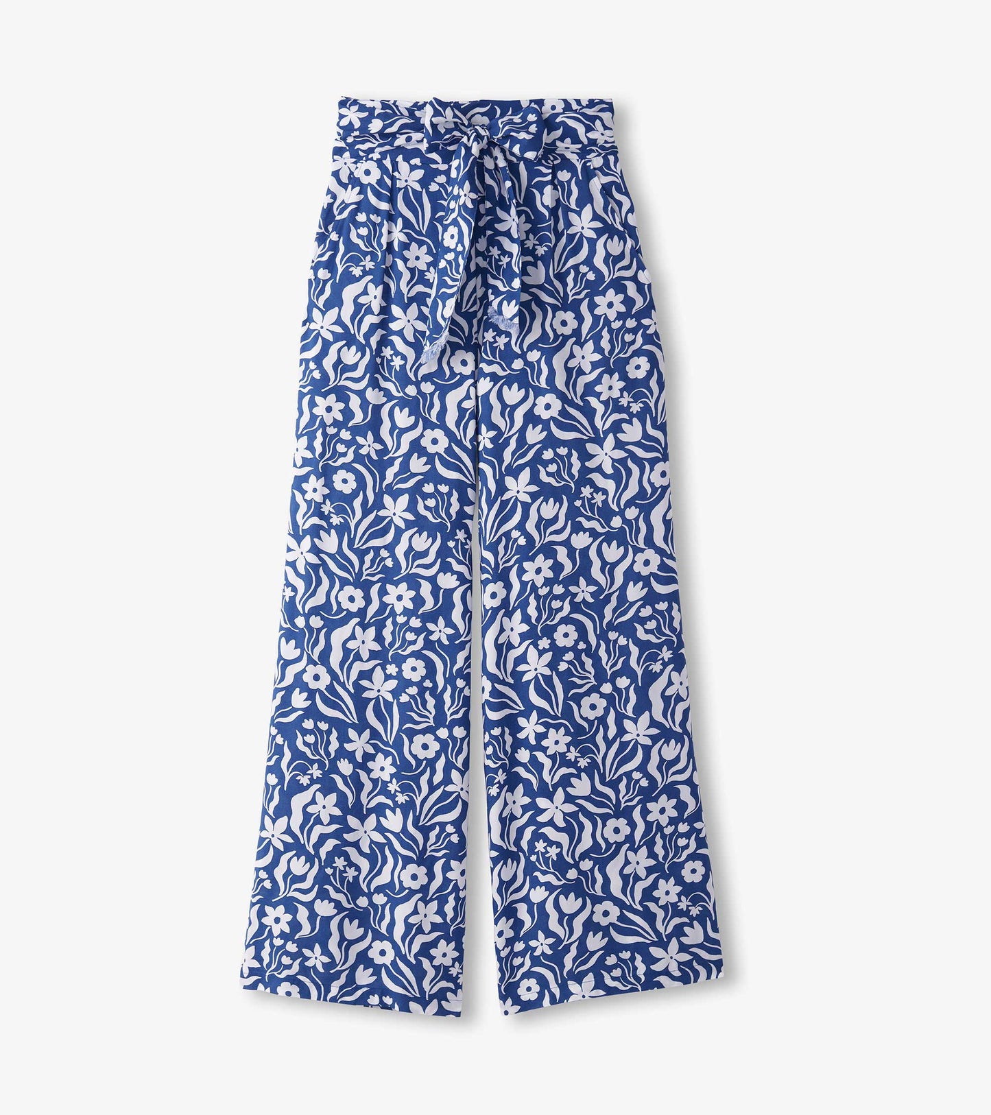 Belted Wide Leg Pants - Wavy Flowers