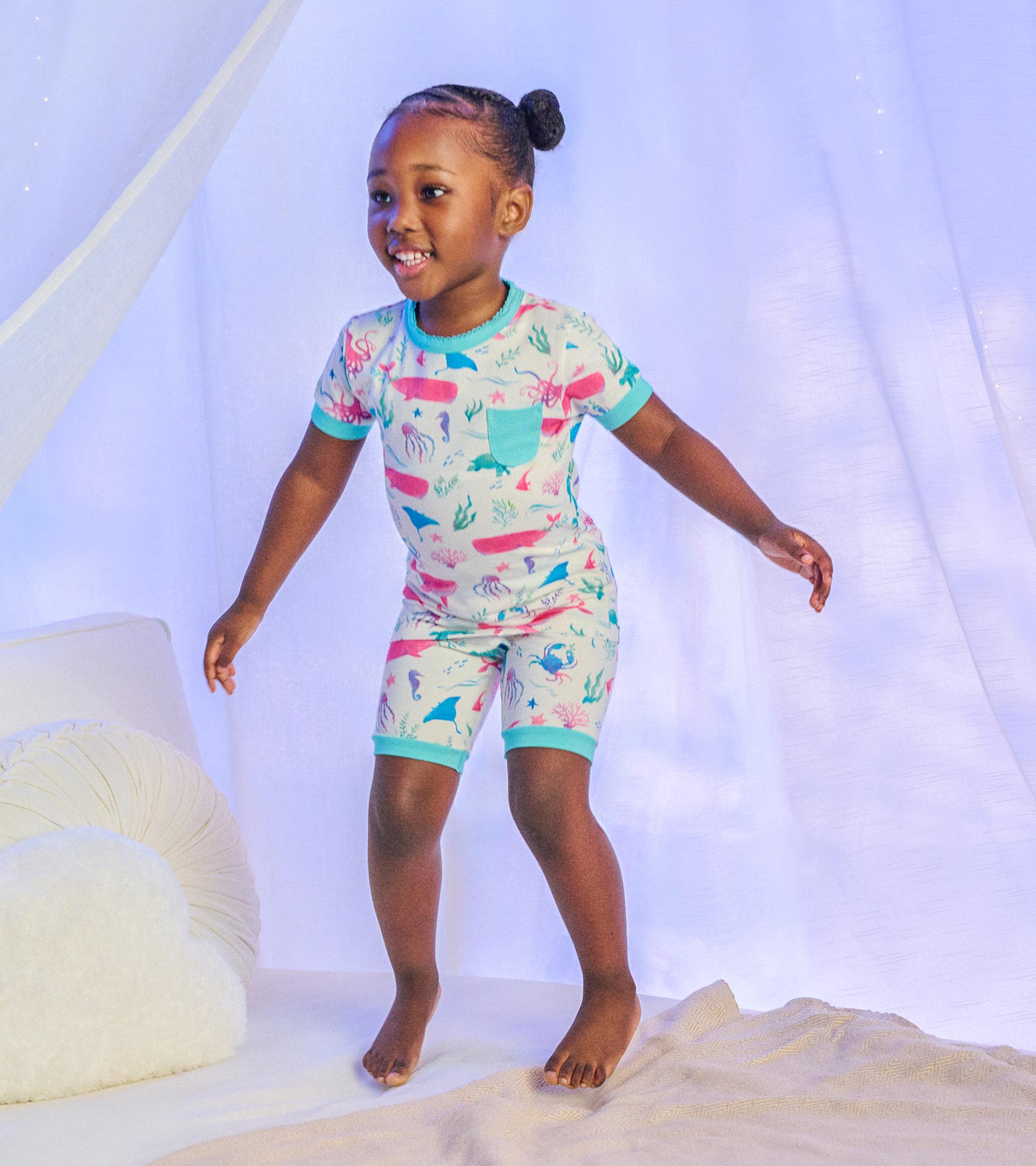 その他 PERTHSANTA DOMIIA PAJAMAS (Size 1) Girls Painted Sealife Bamboo Short Pajama Set