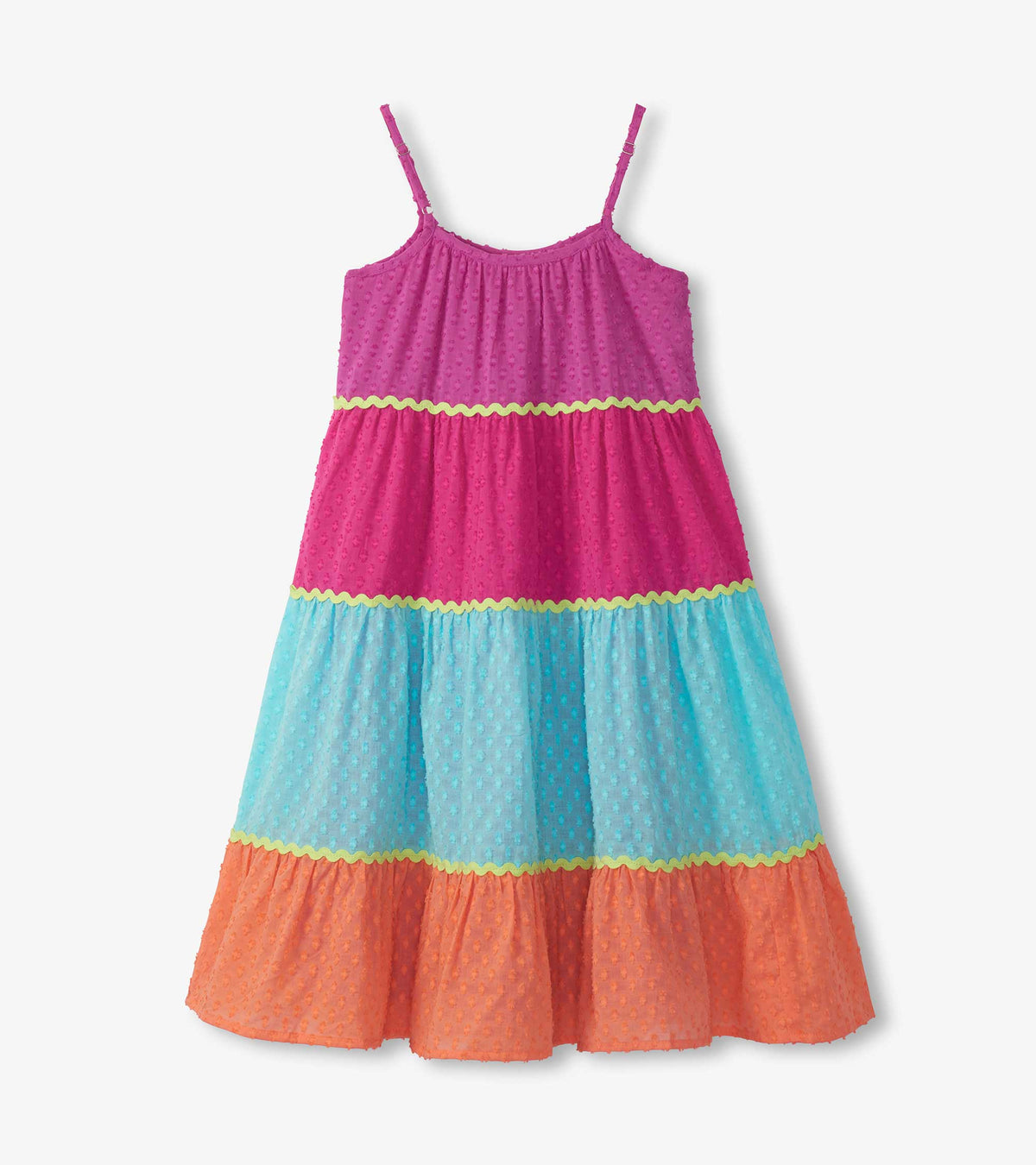 Girls Rainbow Color Block Strappy Midi Dress