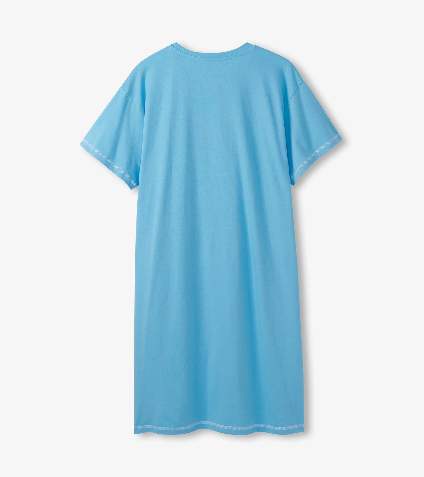 Light blue, short-sleeve sleepshirt with a relaxed fit and round neckline, shown from the back.