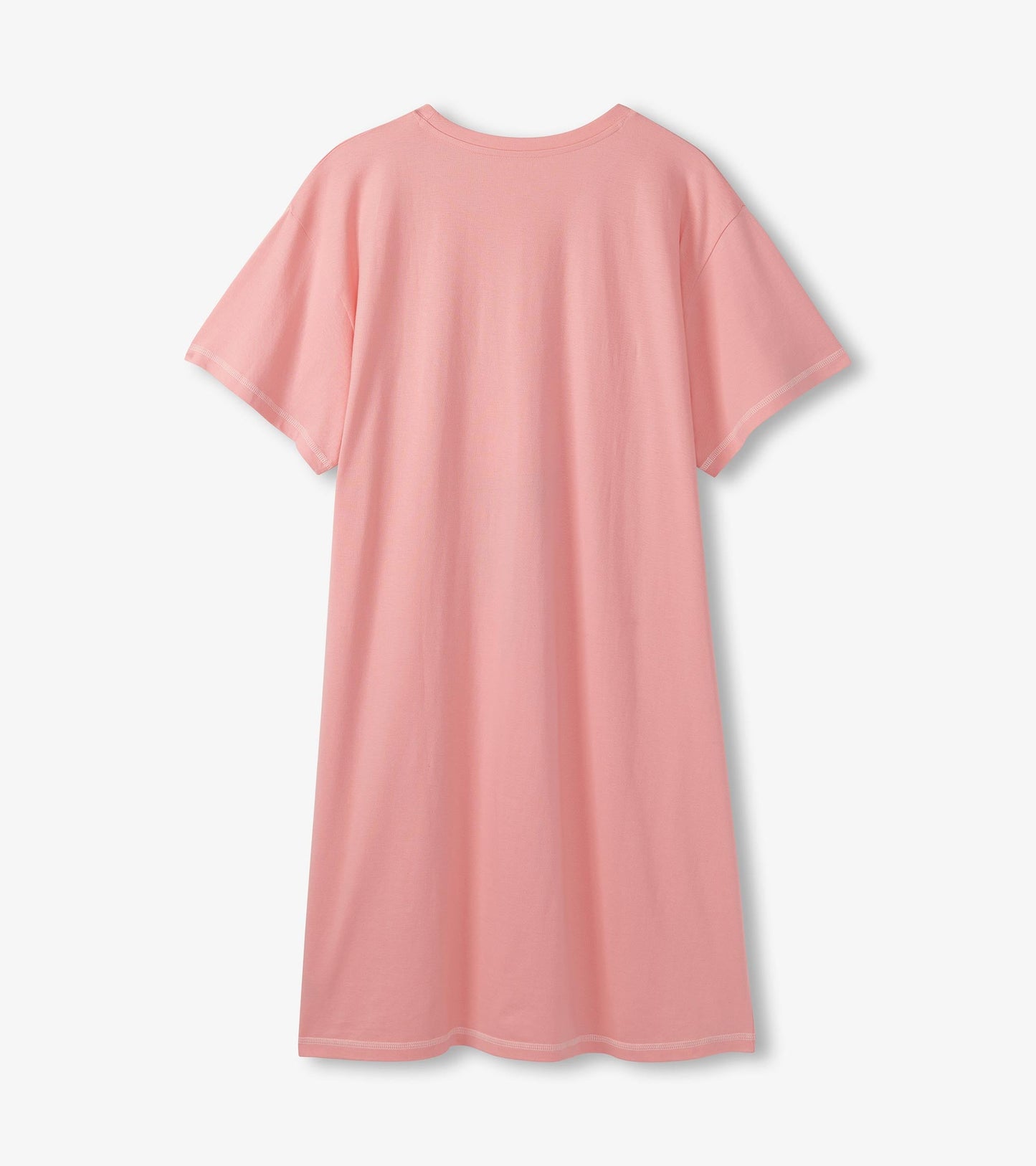 Pink short-sleeve sleepshirt with a relaxed fit and round neckline, designed for comfort and casual wear.