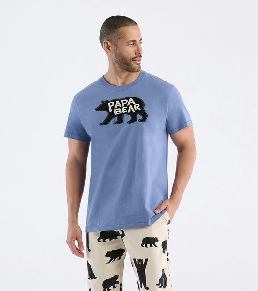 Light blue short-sleeve t-shirt featuring a black bear graphic with the text "PAPA BEAR" on the front.