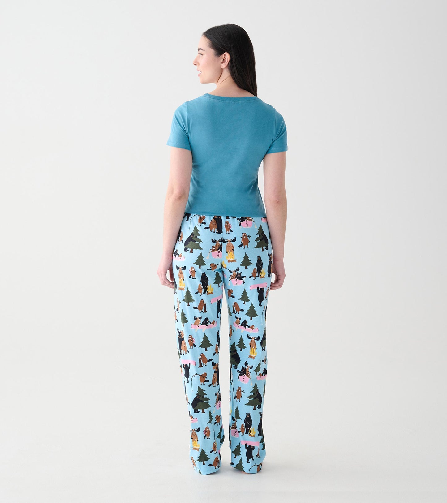 Back view of blue women's short sleeve pajama T-shirt