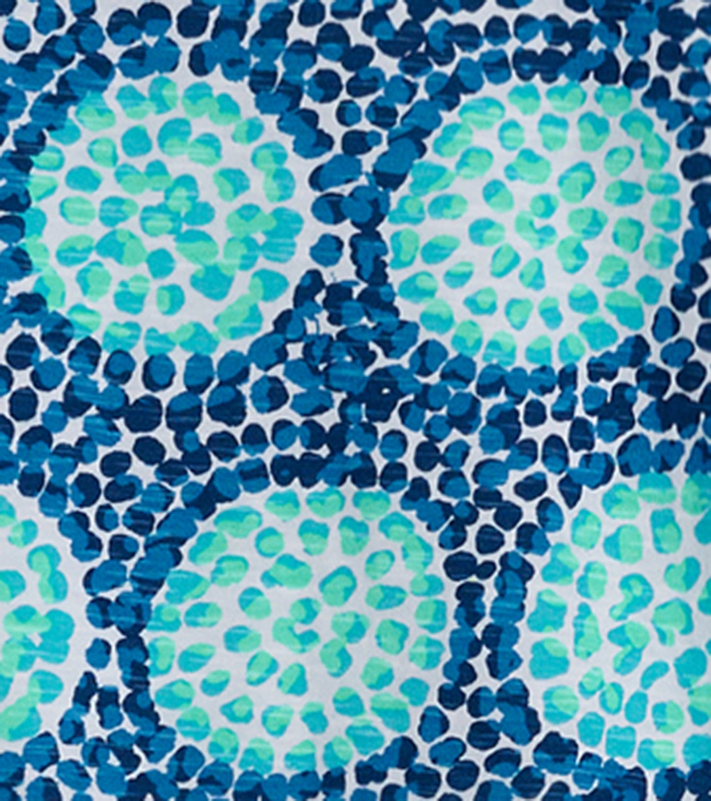 Crew neck t-shirt dress featuring a blue and green abstract pattern on a light background.