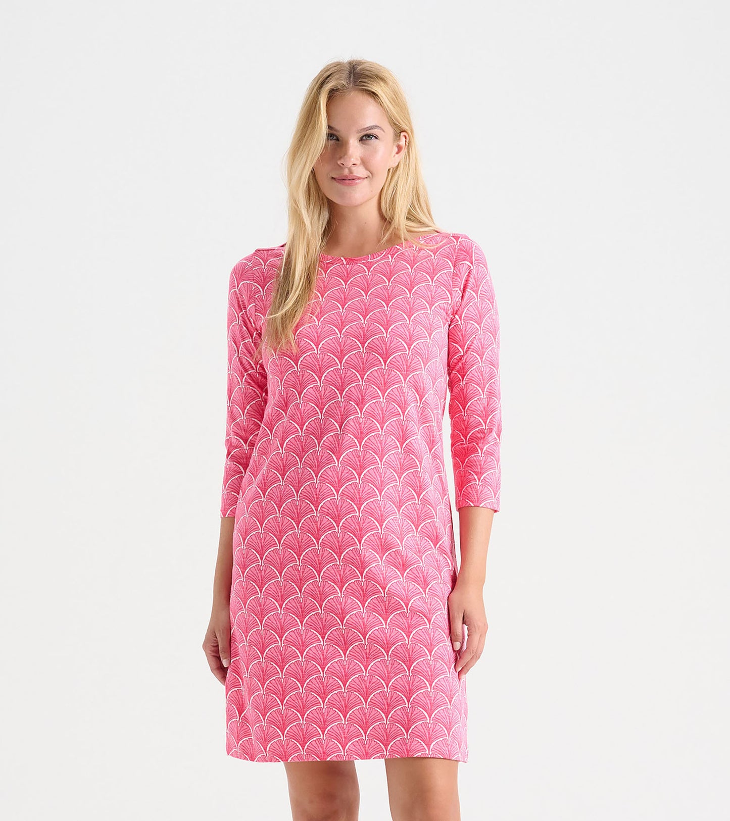 Women's Coral Fans 3/4 Sleeve Summer Dress