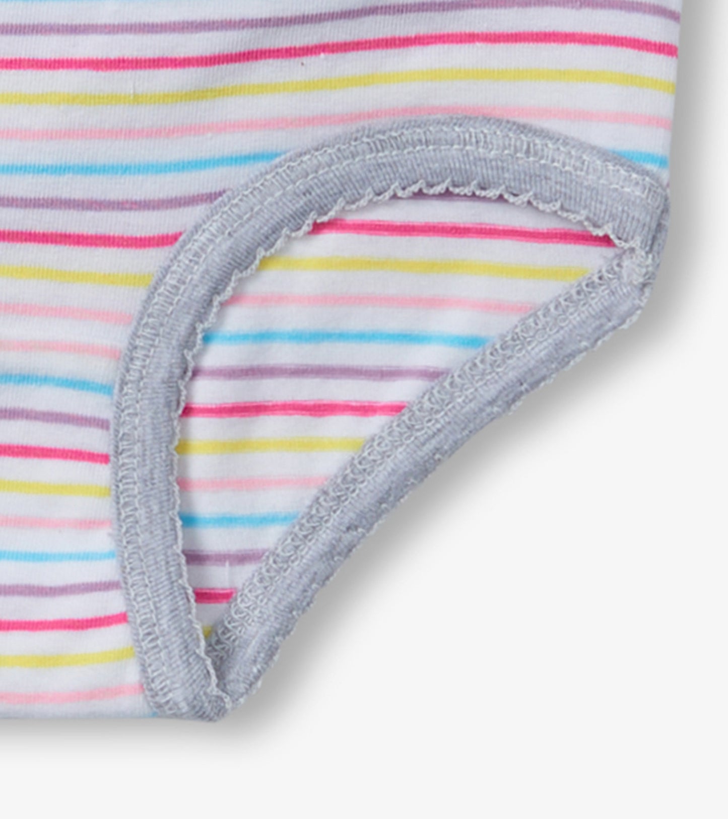 Multicolored striped hipster underwear with a soft elastic waistband and leg openings, made from comfortable fabric.