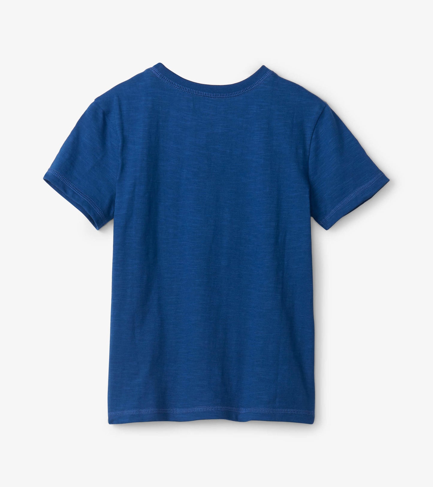 Blue short-sleeve tee with a soft texture, featuring a classic crew neck and a simple back design.