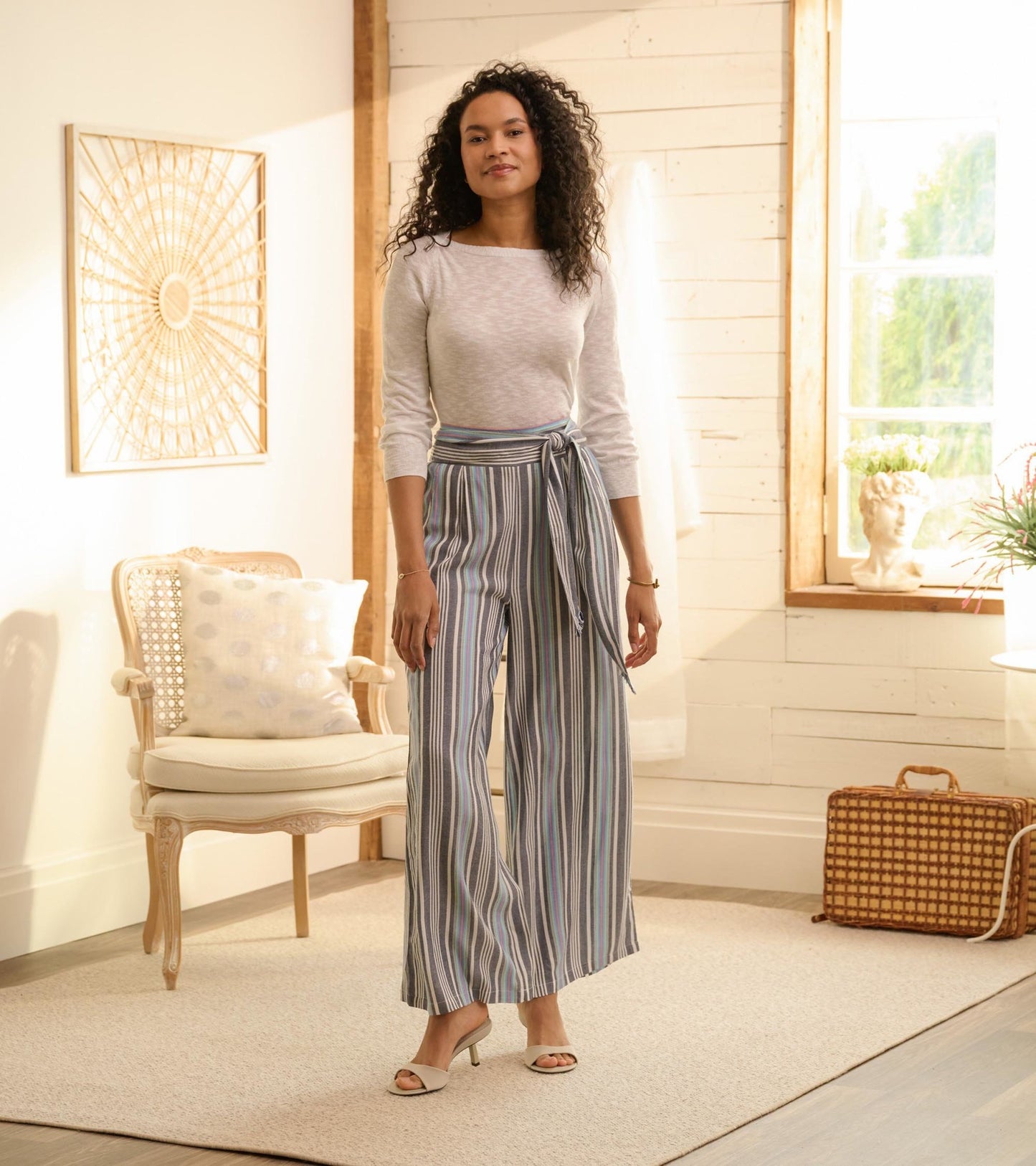 Belted Wide Leg Pants - Rainbow Stripes