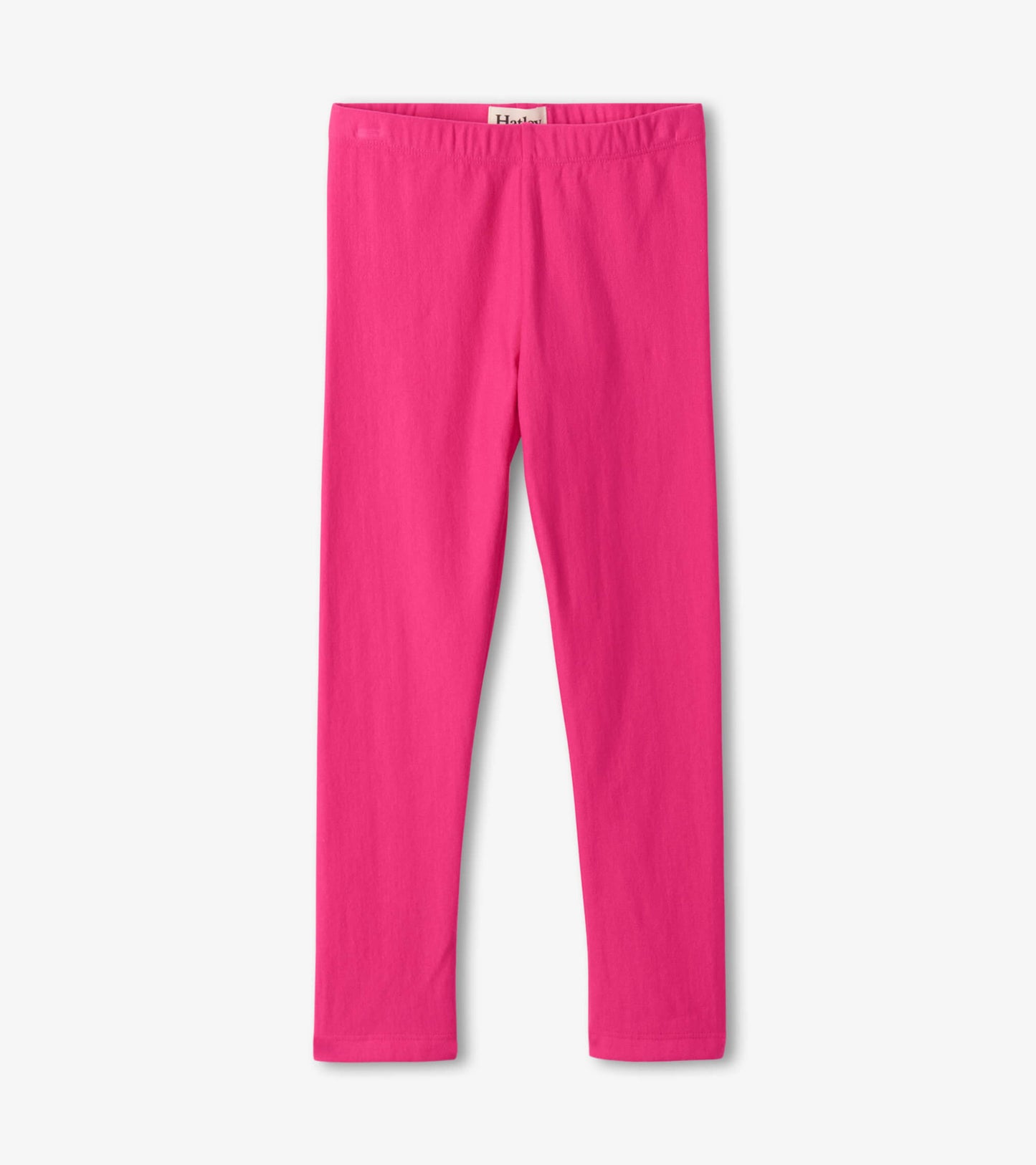 Magenta leggings made of soft material, featuring a stretchy waistband and a fitted design for comfort and ease of movement.