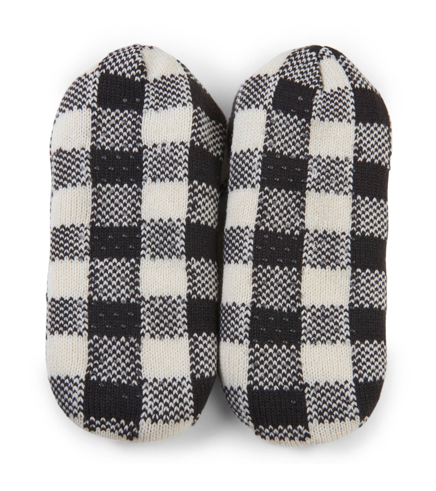 Cream and black plaid women's slippers with a cozy knit texture, designed for warmth and comfort.