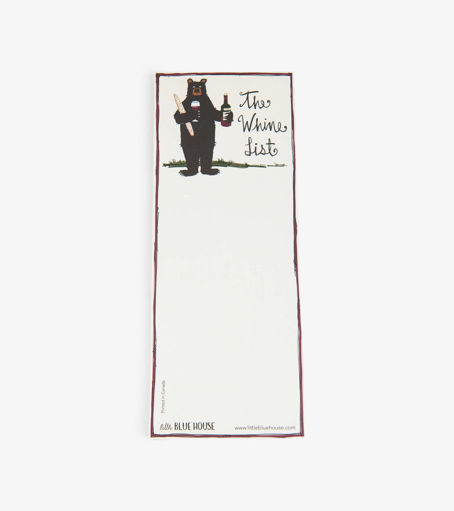 Magnetic notepad featuring a bear holding a wine bottle and a corkscrew, with "The Whine List" text at the top.