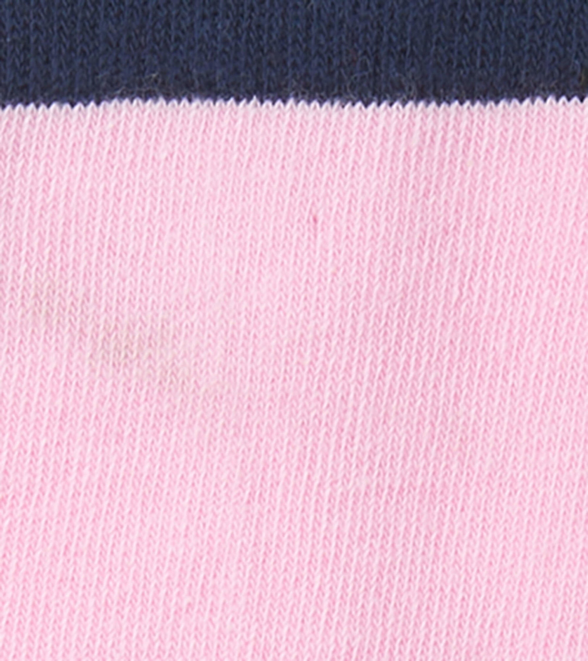 Pink and navy crew socks with a soft knit texture, suitable for kids aged 2-12.