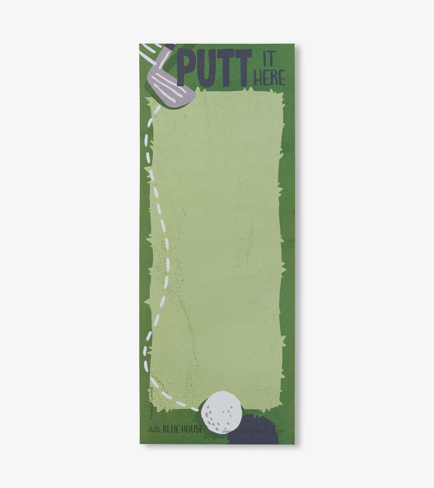 Magnetic notepad with a green background, featuring a golf theme and space for notes or reminders.