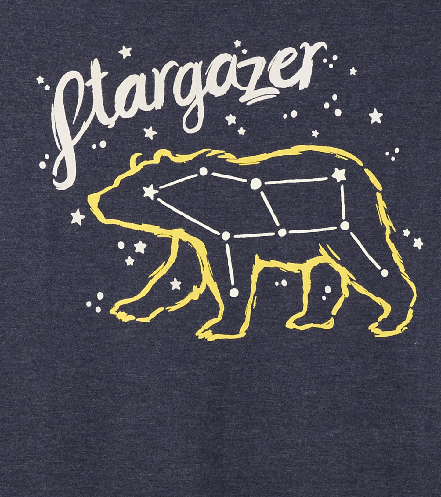 Navy pajama t-shirt featuring a bear silhouette with constellation and star graphics.