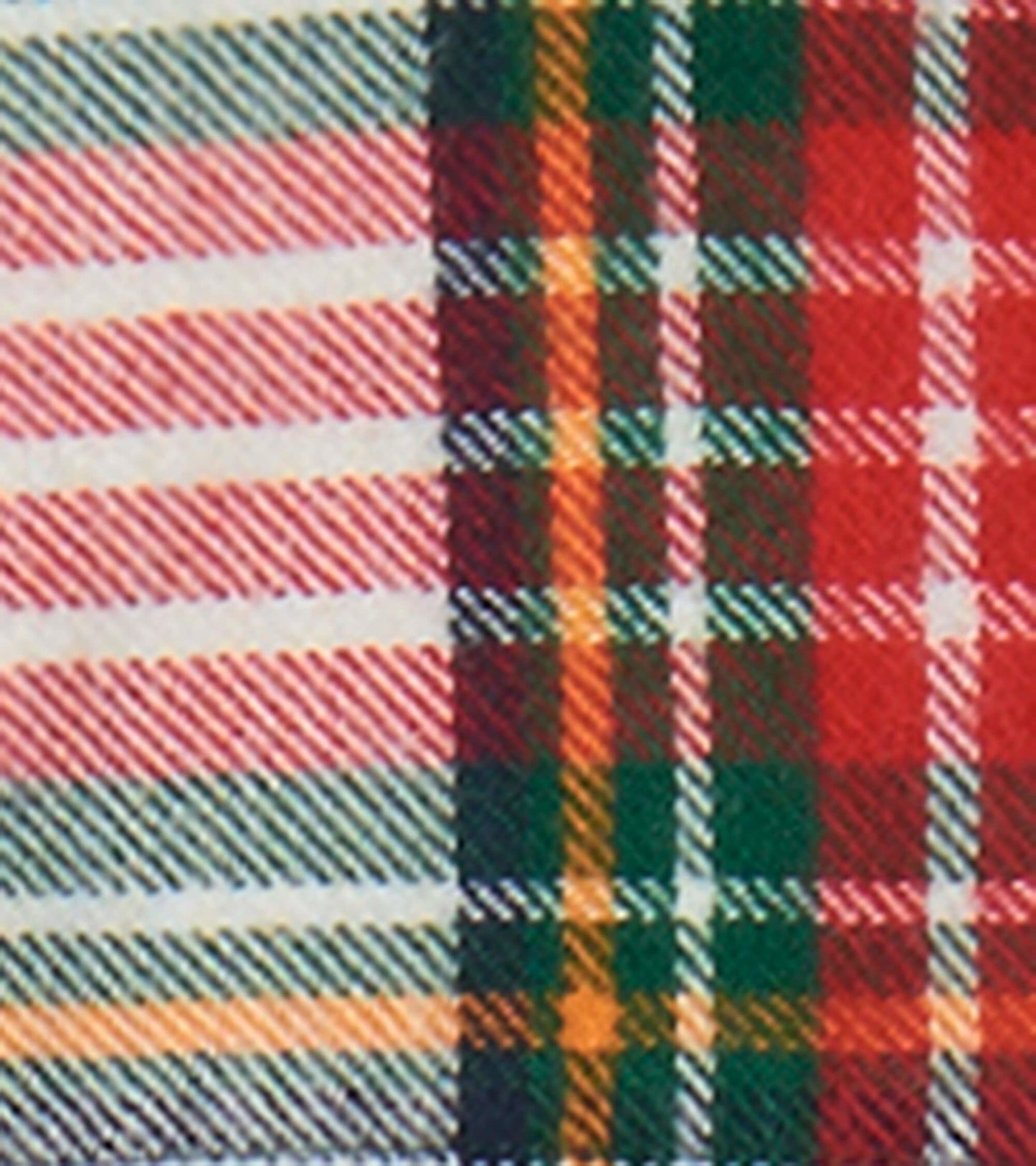 Red, green, and white plaid fabric with a classic check pattern, suitable for a festive baby button-down shirt.