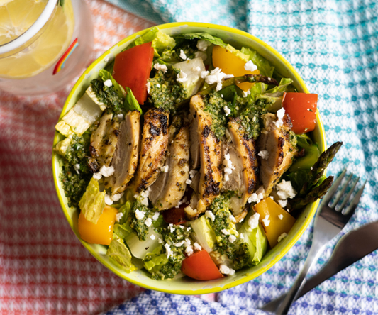 Grilled vegetables and chicken salad