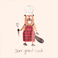 View Dam Great Cook Apron - Cartoon cow in a chef hat and red plaid apron holding a spatula and spoon, with text "bon appetit