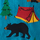 View Men's Hoppy Camper Beer Can Socks - Black bear silhouette on blue background with a colorful tent above