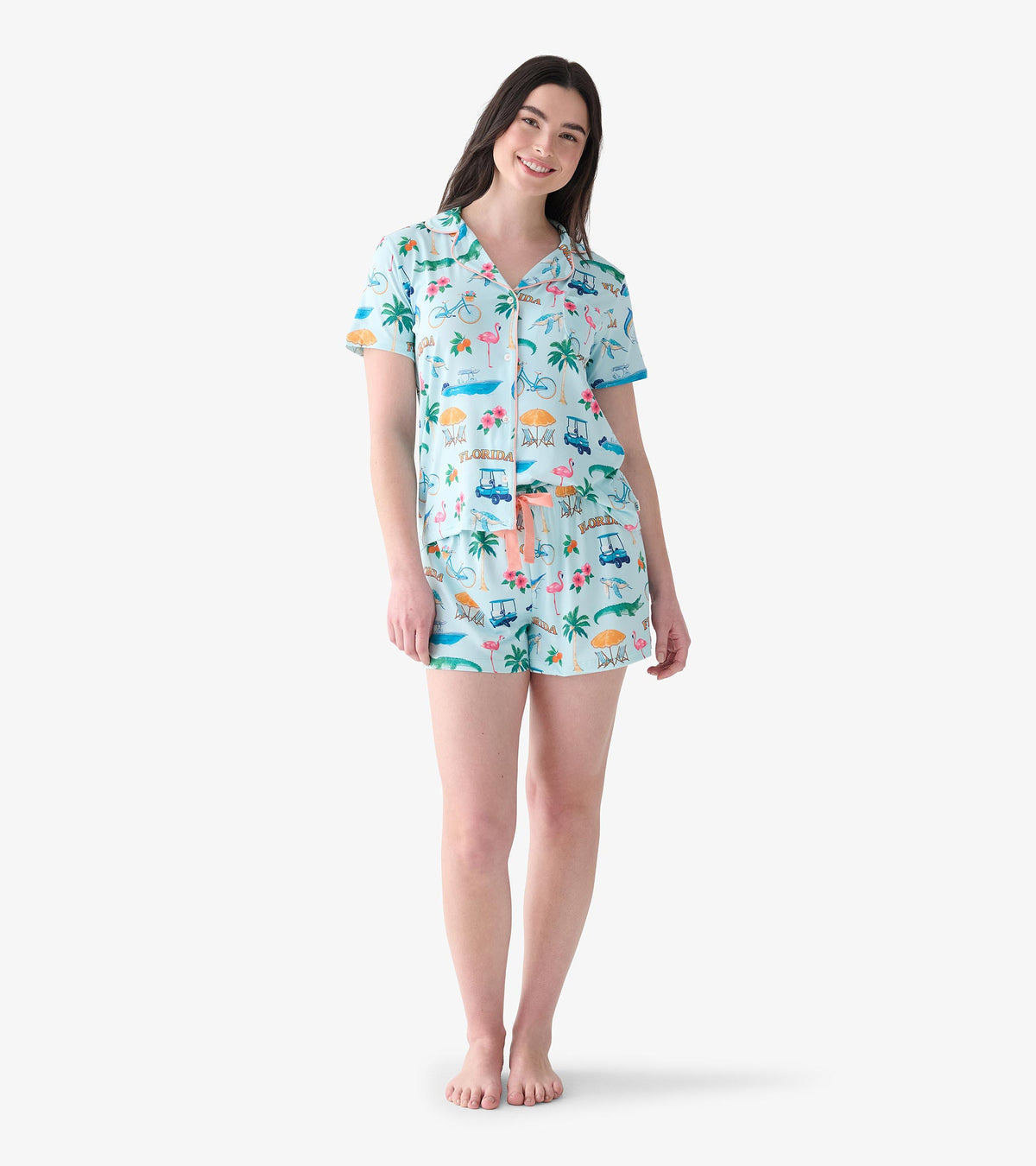 Women's Florida Button Down Short Polyknit Pajama Set