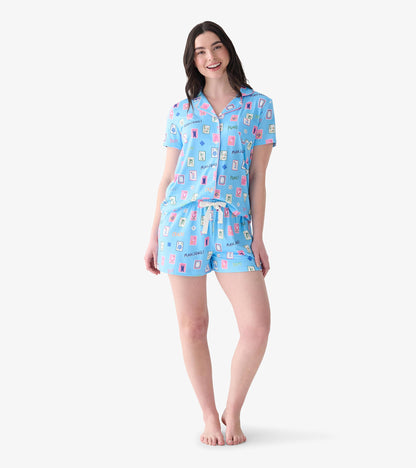 Women's Mahjong Button Down Short Polyknit Pajama Set