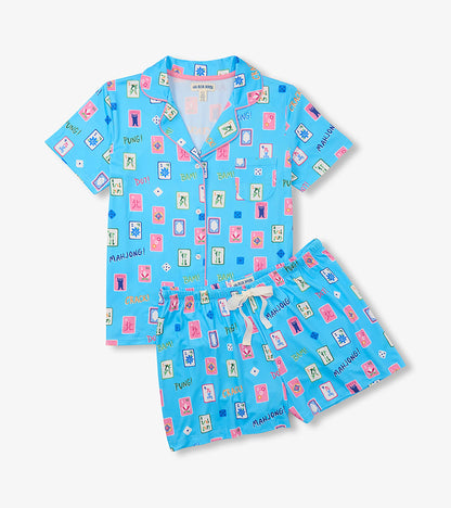 Women's Mahjong Button Down Short Polyknit Pajama Set