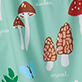 View Women's Mushrooms Polyknit Pajama Shorts - Illustrated mushrooms with a blue butterfly on a green background