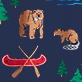 View True North Women's Cotton Sleep Shorts - Brown bear and cub above a red canoe with pine trees on a dark background