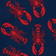 View Navy Lobster Women's Cotton Sleep Shorts - Red lobster illustrations on a dark blue background