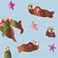 View Women's Happy Otters Cotton Pajama Shorts - Four illustrated dachshunds with stars and small flowers on a white background