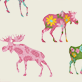View Patterned Moose Women's Cotton Sleep Shorts - Three colorful illustrated moose on a white background