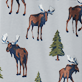 View Women's Wild Moose Cotton Pajama Shorts - Pattern of brown deer and evergreen trees on a light background