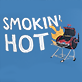 View Smokin Hot Men's Boxer Brief - Cartoon grill with flames and smoke, text reads "Smokin' Hot" on a blue background