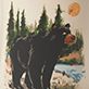 View Wilderness Bear Ceramic Mug - Black bear in a forest scene with trees, water, and an orange moon